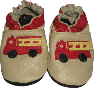 Tan Leather shoe with Red Fire Truck