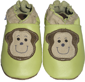 Lime Green shoe with monkey face, perfect with blue jeans