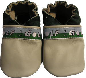 Tan base shoe with golf ribbon trim